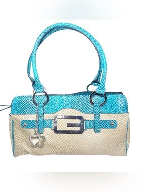 Guess Turquoise and Cream Textured Shoulder Bag